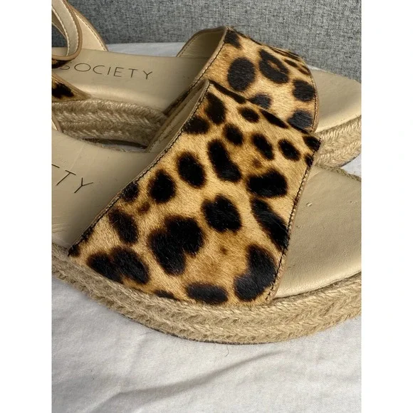 Sole Society Sandals Espadrilles Platform Leopard Print Brown Cow Hair Size‎ 7M - Picture 4 of 9
